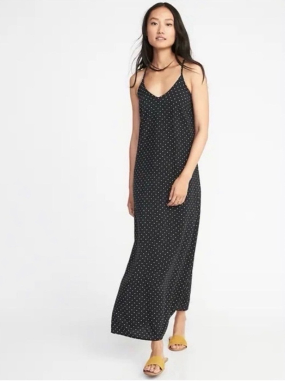 Old Navy Black Polka Dot Maxi Slip Dress